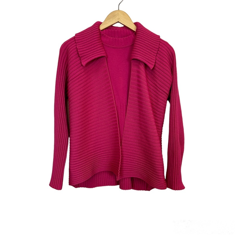 Escada Pink Wool Knit Open Cardigan Sweater Set Women’s Sz Medium / 40‎ UK
